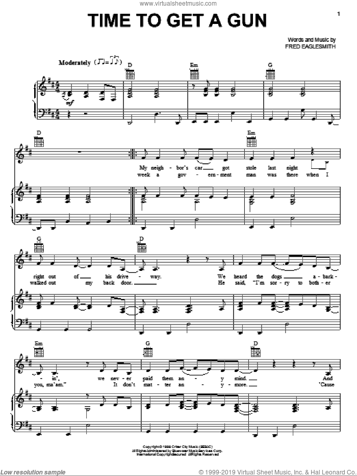 Time To Get A Gun sheet music for voice, piano or guitar by Miranda Lambert and Fred Eaglesmith, intermediate skill level