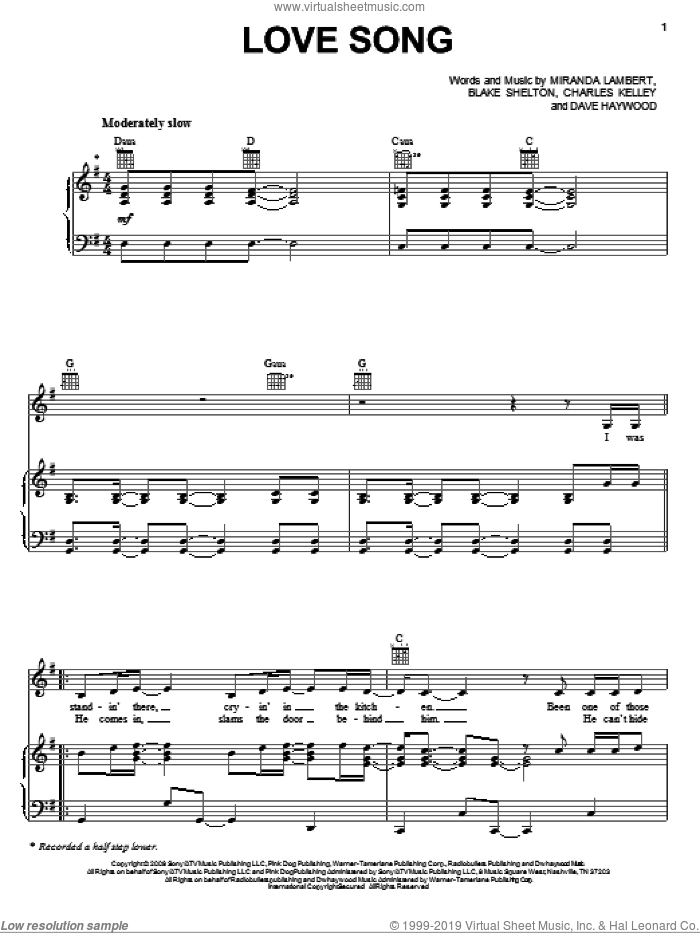 Love Song sheet music for voice, piano or guitar by Miranda Lambert, Blake Shelton, Charles Kelley and Dave Haywood, intermediate skill level