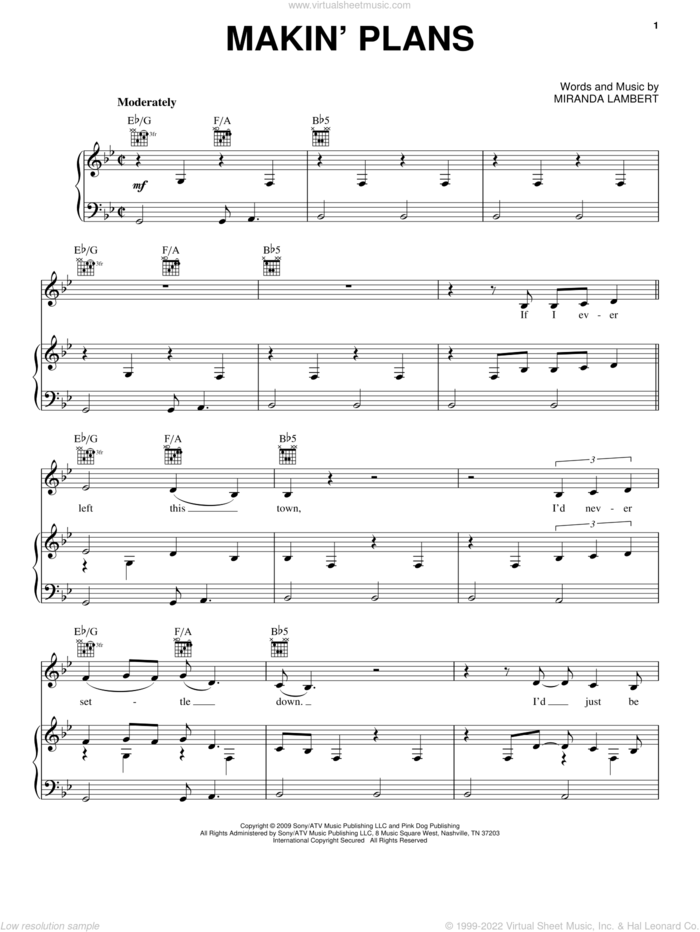 Makin' Plans sheet music for voice, piano or guitar by Miranda Lambert, intermediate skill level