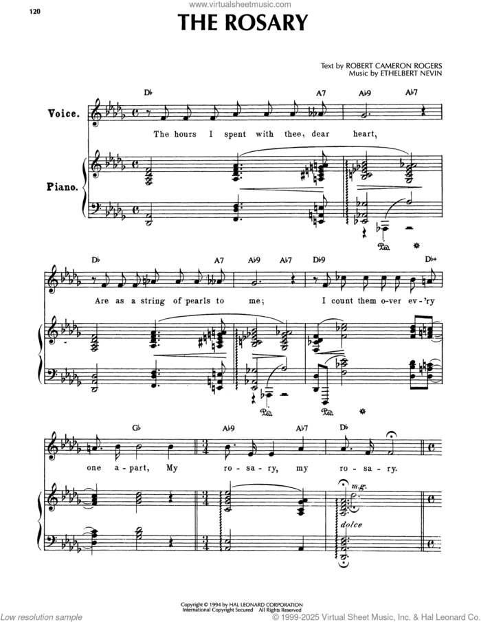 The Rosary sheet music for voice, piano or guitar by Ethelbert Nevin and Robert Cameron Rogers, intermediate skill level