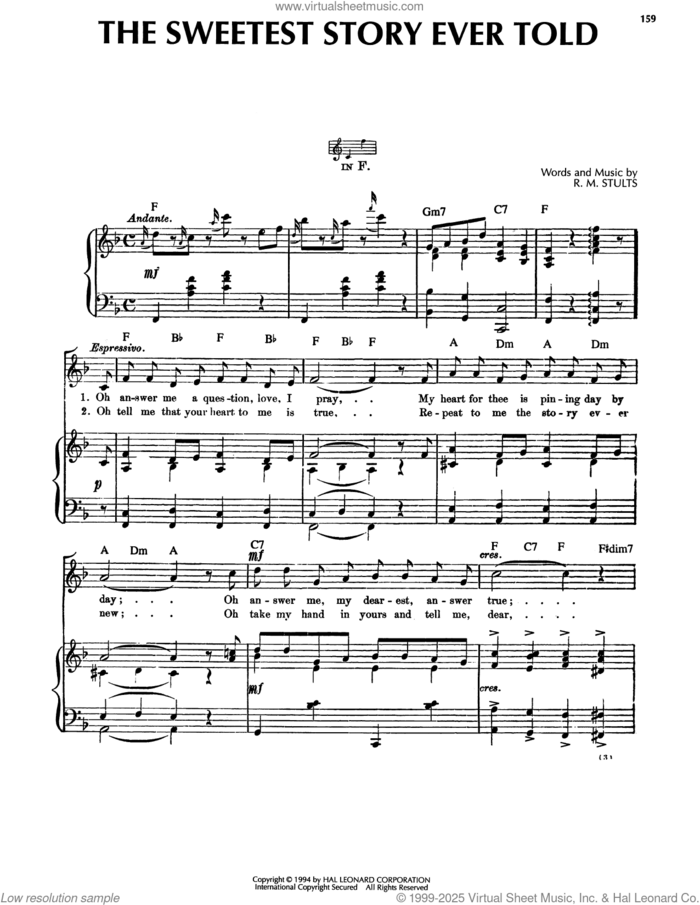 The Sweetest Story Ever Told sheet music for voice, piano or guitar by R.M. Stults, intermediate skill level