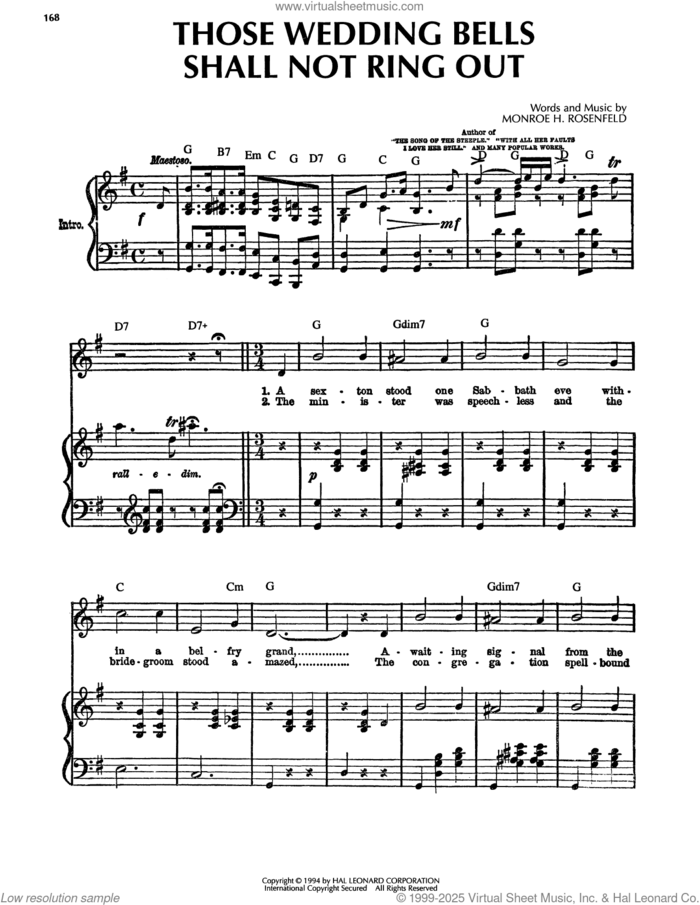 Those Wedding Bells Shall Not Ring Out sheet music for voice, piano or guitar by Monroe H. Rosenfeld, intermediate skill level