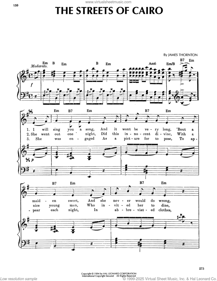 The Streets Of Cairo sheet music for voice, piano or guitar by James Thornton, intermediate skill level