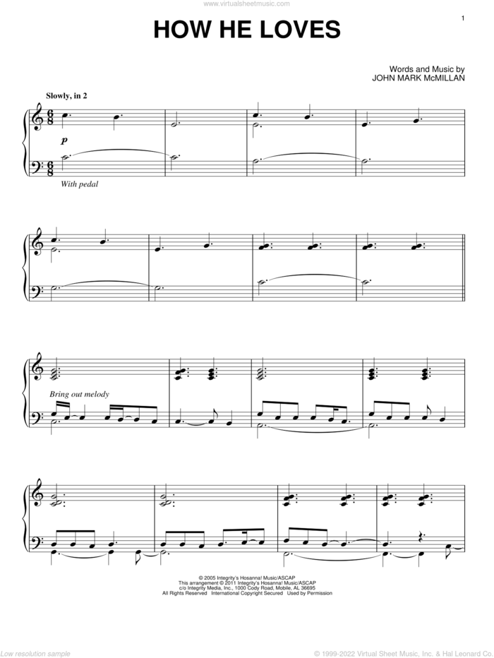 How He Loves, (intermediate) sheet music for piano solo by David Crowder Band and John Mark McMillan, intermediate skill level