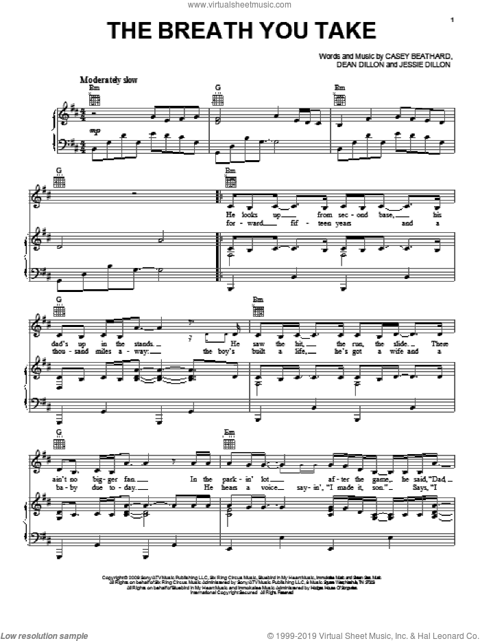 The Breath You Take sheet music for voice, piano or guitar by George Strait, Casey Beathard, Dean Dillon and Jessie Jo Dillon, intermediate skill level