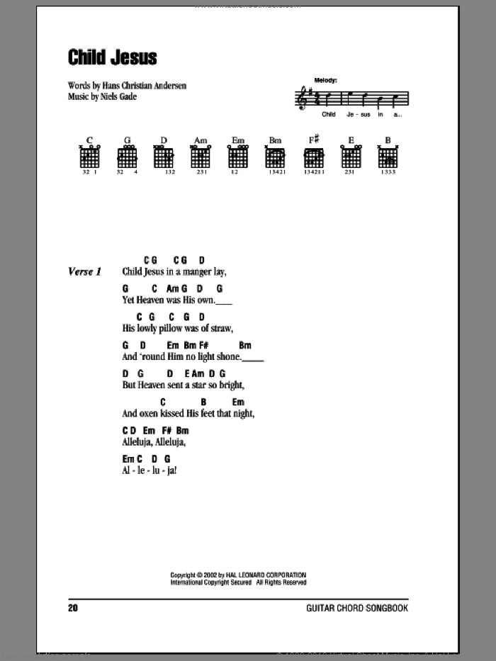 Child Jesus sheet music for guitar (chords) by Hans Christian Andersen and Niels Gade, intermediate skill level
