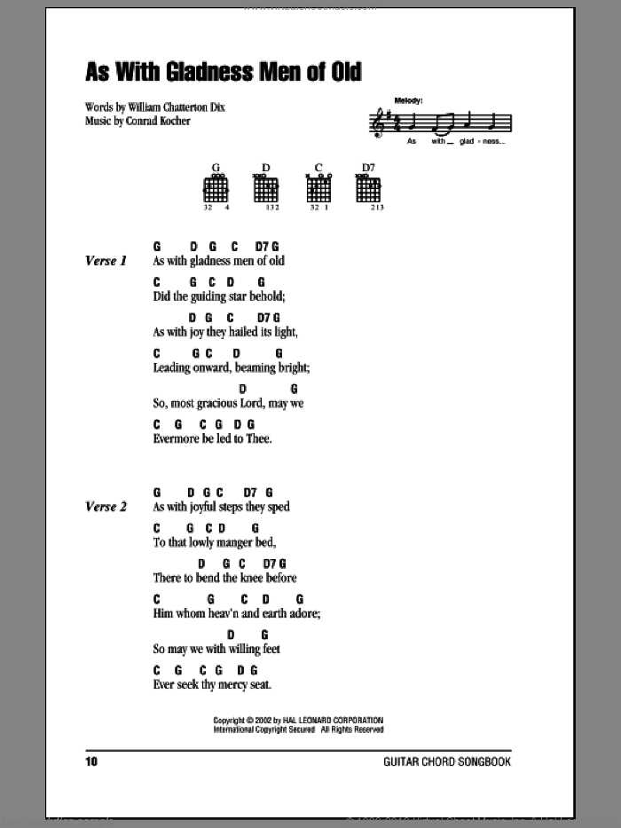 As With Gladness Men Of Old sheet music for guitar (chords) by William Chatterton Dix and Conrad Kocher, intermediate skill level