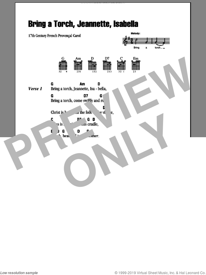 Bring A Torch, Jeannette Isabella sheet music for guitar (chords) by Anonymous and Miscellaneous, intermediate skill level