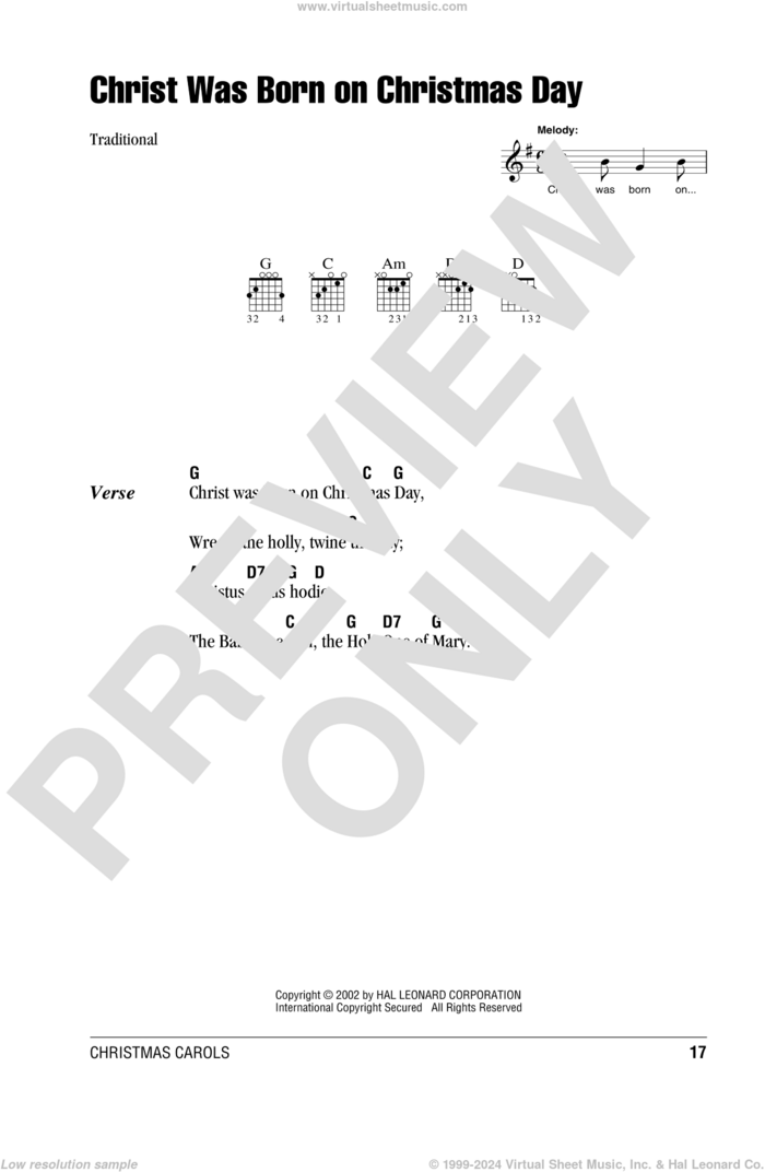 Christ Was Born On Christmas Day sheet music for guitar (chords), classical score, intermediate skill level