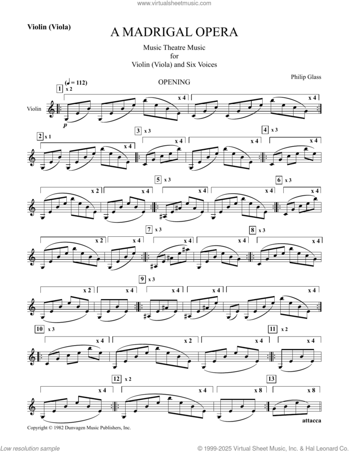 A Madrigal Opera (part), philip glass sheet music for orchestra/band (violin/viola) by Philip Glass, intermediate skill level