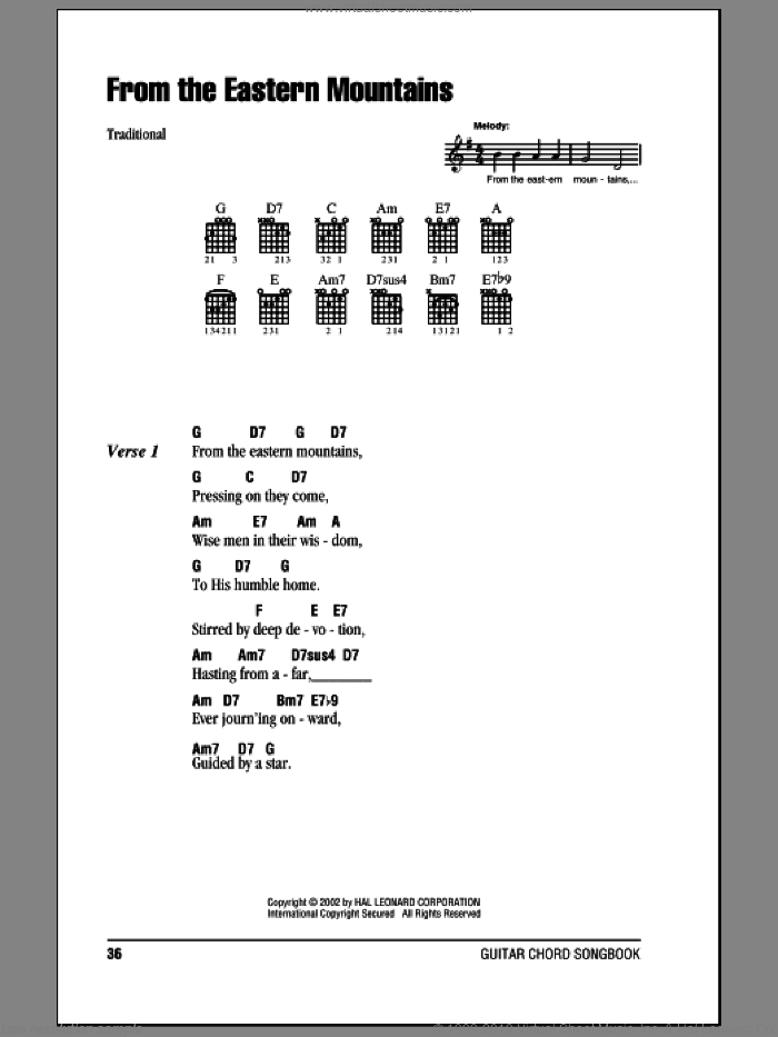 From The Eastern Mountains sheet music for guitar (chords) by Godfrey Thring, intermediate skill level