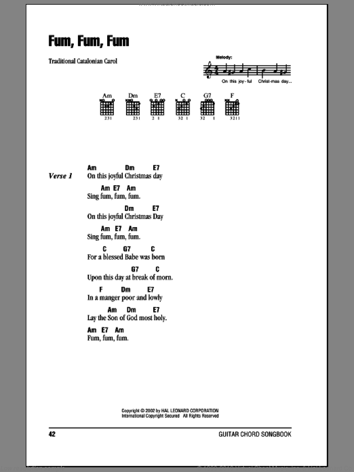 Fum, Fum, Fum sheet music for guitar (chords), intermediate skill level