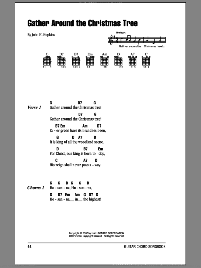 Gather Around The Christmas Tree sheet music for guitar (chords) by John H. Hopkins, intermediate skill level