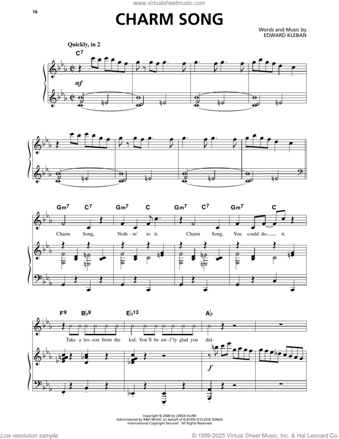 Charm Song (from A Class Act) sheet music for voice and piano by Edward Kleban, intermediate skill level