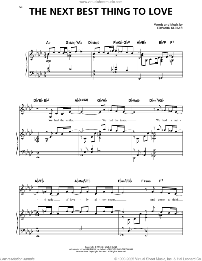 The Next Best Thing To Love (from A Class Act) sheet music for voice and piano by Edward Kleban, intermediate skill level
