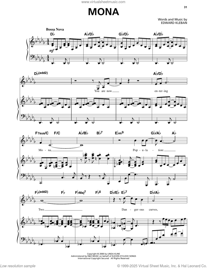 Mona (from A Class Act) sheet music for voice and piano by Edward Kleban, intermediate skill level