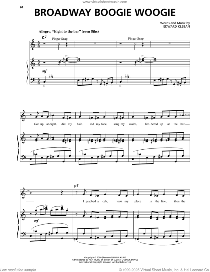 Broadway Boogie Woogie (from A Class Act) sheet music for voice and piano by Edward Kleban, intermediate skill level