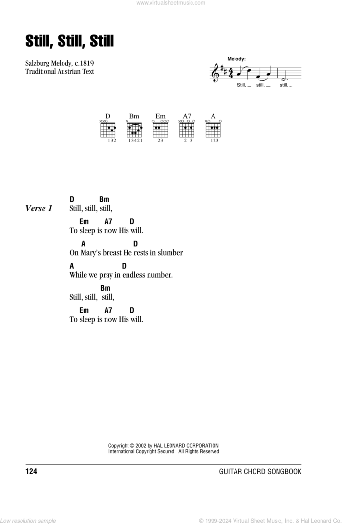 Still, Still, Still sheet music for guitar (chords) by Salzburg Melody and Miscellaneous, intermediate skill level