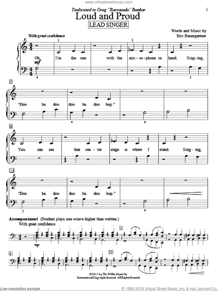 Loud And Proud (Lead Singer) sheet music for piano solo (elementary) by Eric Baumgartner, beginner piano (elementary)