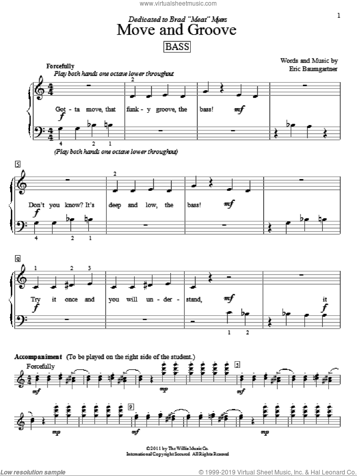 Move And Groove (Bass) sheet music for piano solo (elementary) by Eric Baumgartner, beginner piano (elementary)