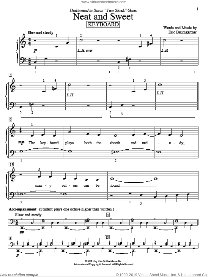 Neat And Sweet (Keyboard) sheet music for piano solo (elementary) by Eric Baumgartner, beginner piano (elementary)