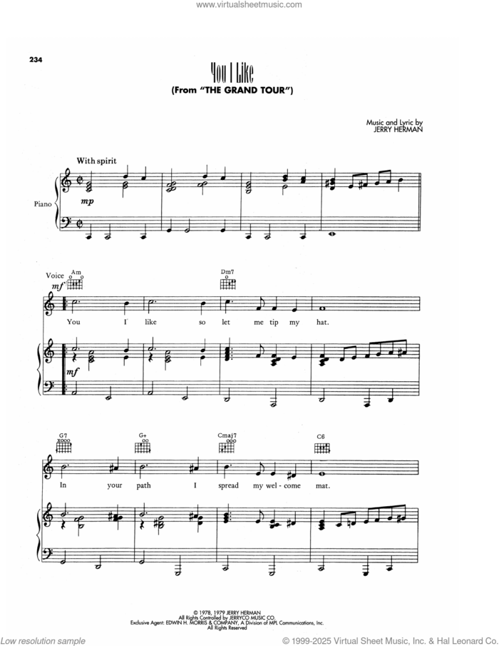 You I Like (from The Grand Tour) sheet music for voice, piano or guitar by Jerry Herman, intermediate skill level