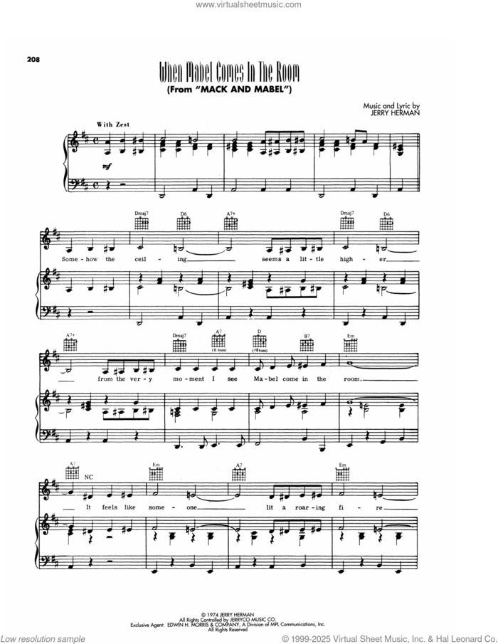 When Mabel Comes In The Room (from Mack and Mabel) sheet music for voice, piano or guitar by Jerry Herman, intermediate skill level