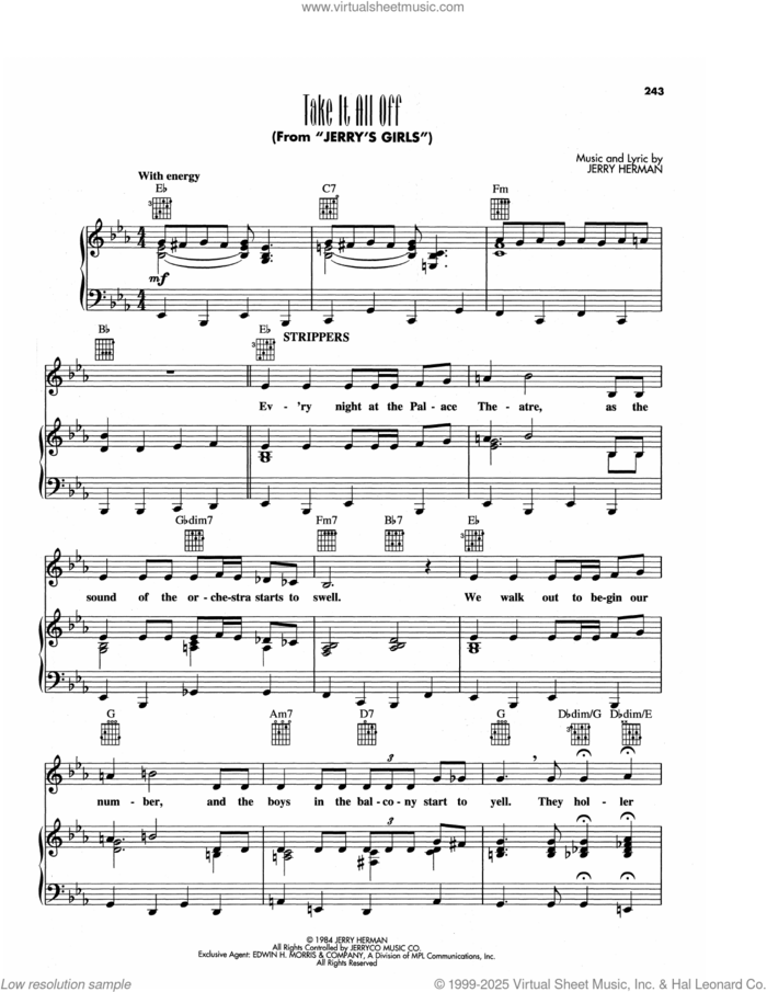 Take It All Off (from Jerry's Girls) sheet music for voice, piano or guitar by Jerry Herman, intermediate skill level
