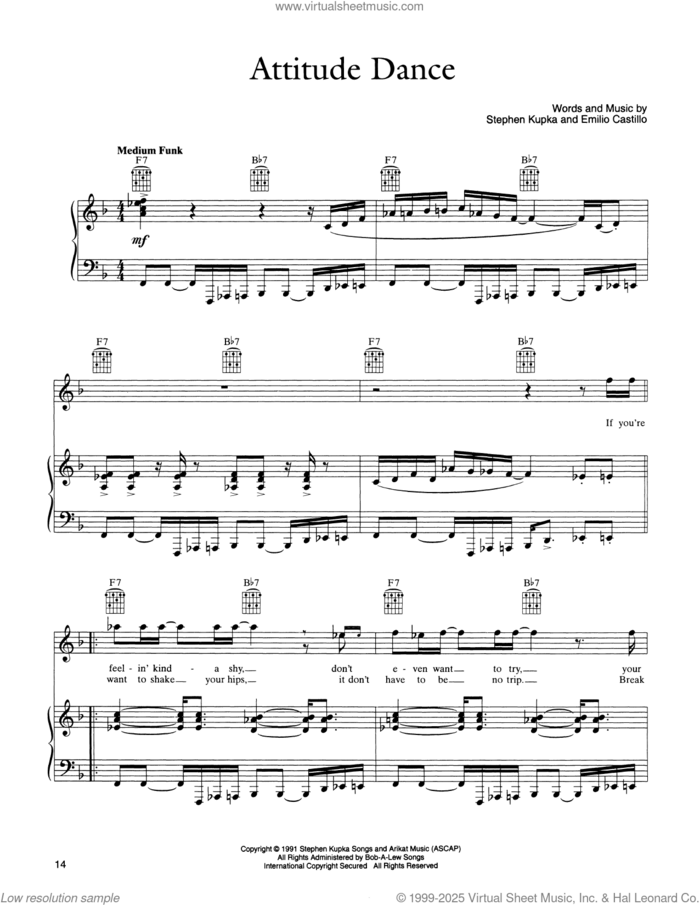Attitude Dance sheet music for voice, piano or guitar by Tower Of Power, Emilio Castillo and Stephen Kupka, intermediate skill level