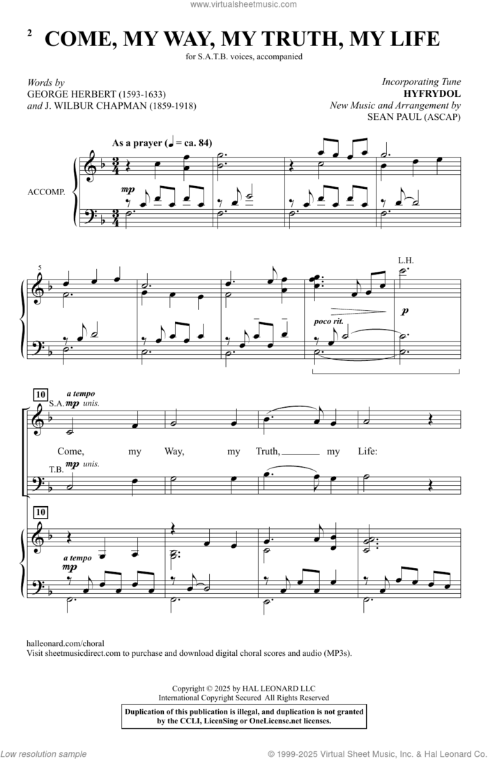 Come, My Way, My Truth, My Life sheet music for choir (SATB: soprano, alto, tenor, bass) by Sean Paul and George Herbert, intermediate skill level