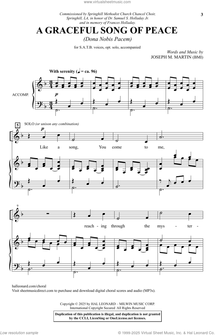 A Graceful Song Of Peace (Dona, Nobis, Pacem) sheet music for choir (SATB: soprano, alto, tenor, bass) by Joseph M. Martin, intermediate skill level