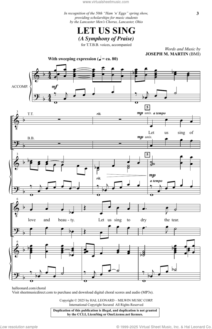 Let Us Sing sheet music for choir (TTBB: tenor, bass) by Joseph M. Martin, intermediate skill level