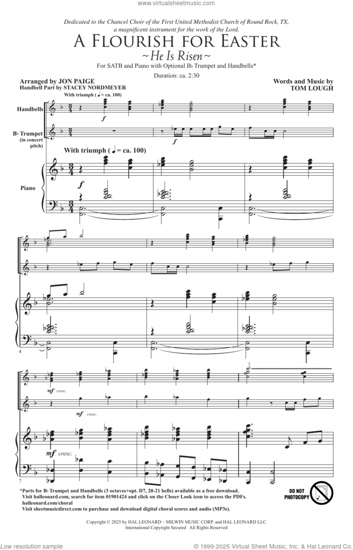 A Flourish For Easter (He Is Risen) (arr. Jon Paige) sheet music for choir (SATB: soprano, alto, tenor, bass) by Tom Lough and Jon Paige, intermediate skill level
