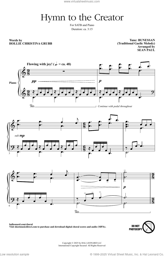 Hymn To The Creator (arr. Sean Paul) sheet music for choir (SATB: soprano, alto, tenor, bass) , Sean Paul and Hollie Christina Grubb, intermediate skill level