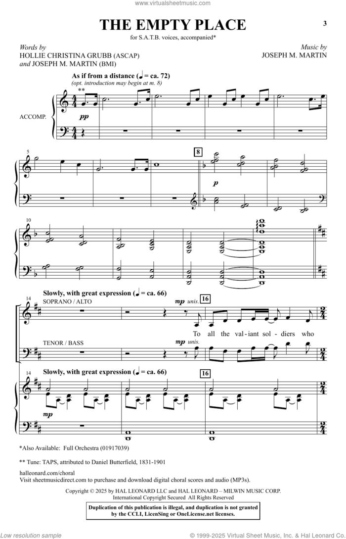 The Empty Place sheet music for choir (SATB: soprano, alto, tenor, bass) by Joseph M. Martin and Hollie Christina Grubb, intermediate skill level