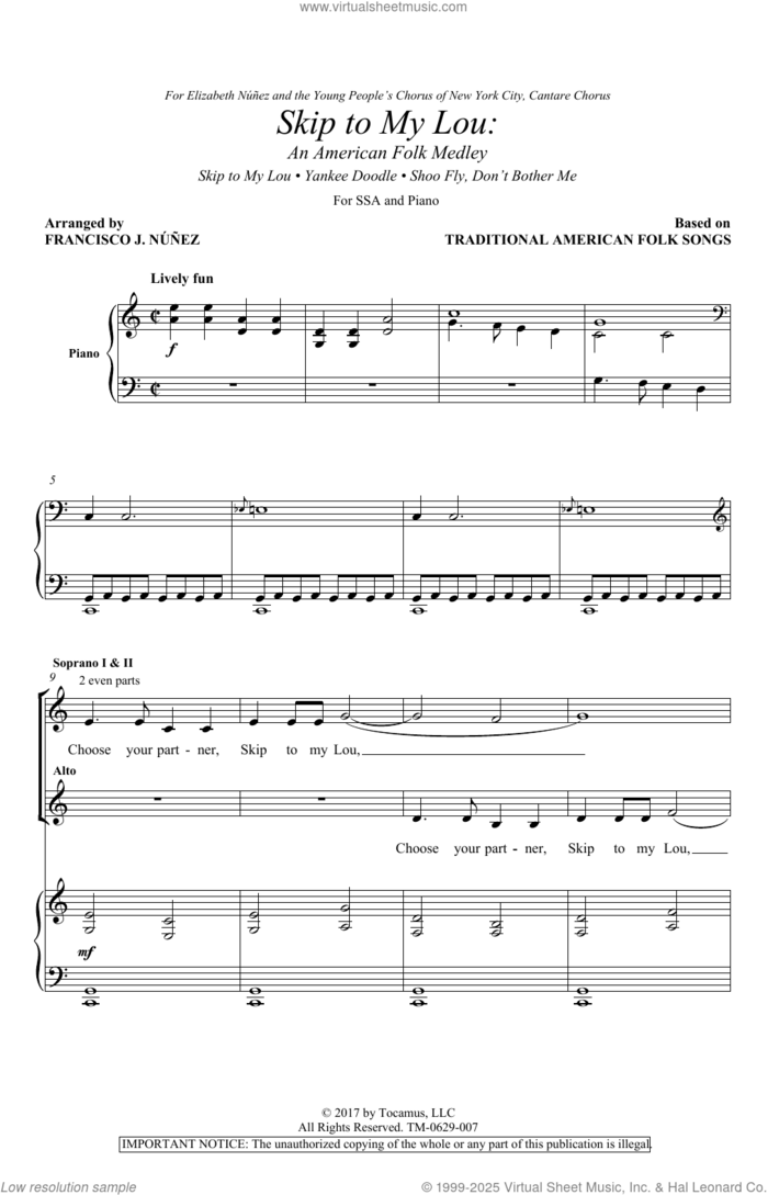 Skip To My Lou: An American Folk Medley sheet music for choir (SSA: soprano, alto) by Billy Reeves, Francisco J. Nunez, American Folk Songs and Frank Campbell, intermediate skill level