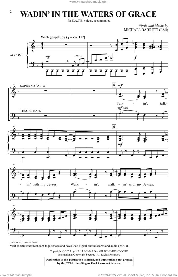 Wadin' In The Waters Of Grace sheet music for choir (SATB: soprano, alto, tenor, bass) by Michael Barrett, intermediate skill level