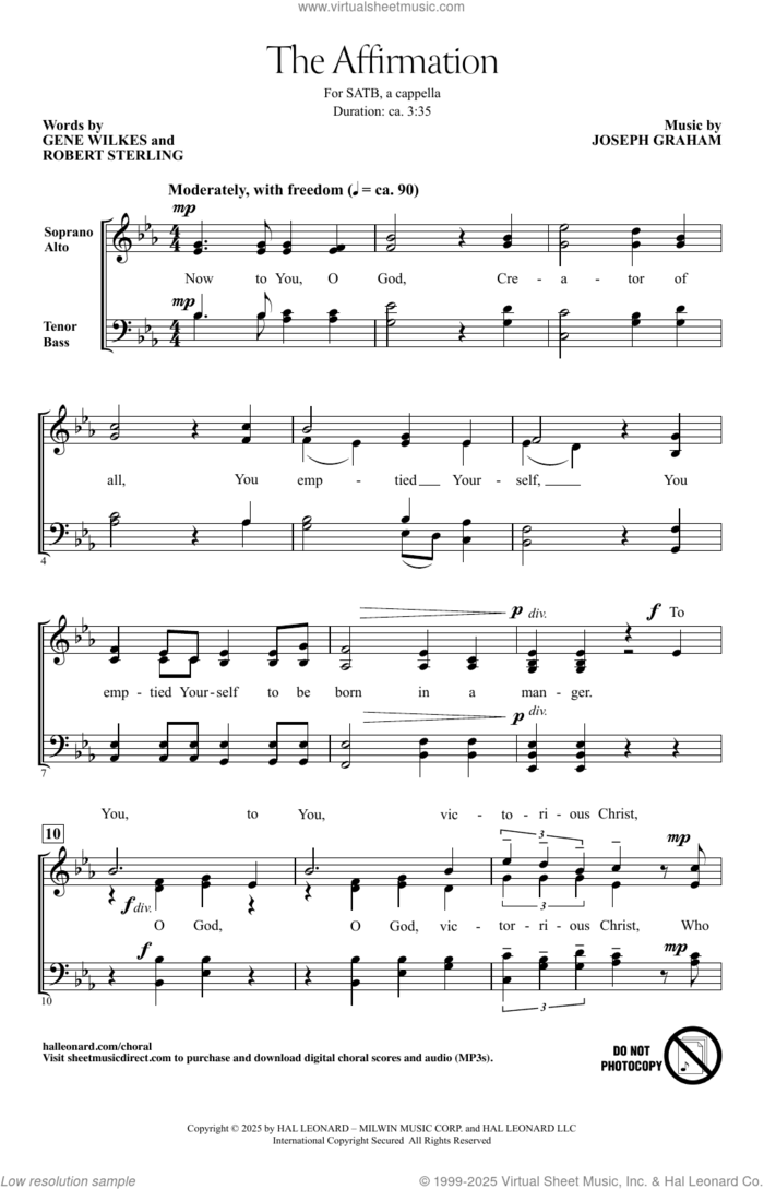 The Affirmation sheet music for choir (SATB: soprano, alto, tenor, bass) by Joseph Graham, Gene Wilkes and Robert Sterling, intermediate skill level