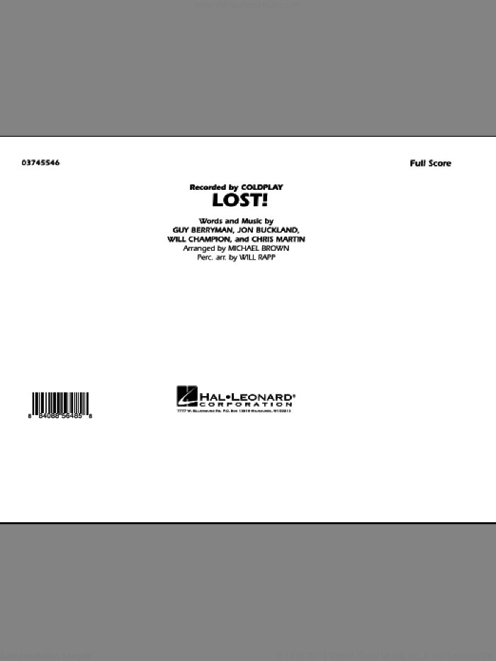 Lost! (COMPLETE) sheet music for marching band by Guy Berryman, Chris Martin, Jon Buckland, Will Champion, Coldplay, Michael Brown and Will Rapp, intermediate skill level
