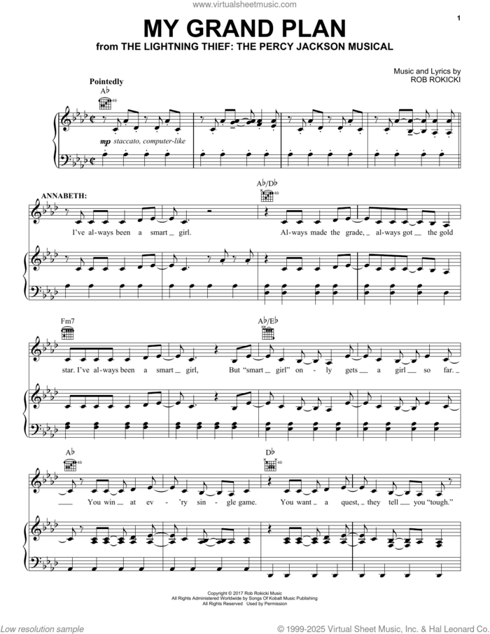 My Grand Plan (from The Lightning Thief: The Percy Jackson Musical) sheet music for voice, piano or guitar by Rob Rokicki, intermediate skill level
