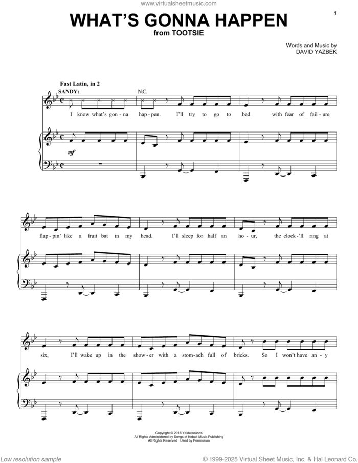 What's Gonna Happen (from Tootsie) sheet music for voice, piano or guitar by David Yazbek, intermediate skill level