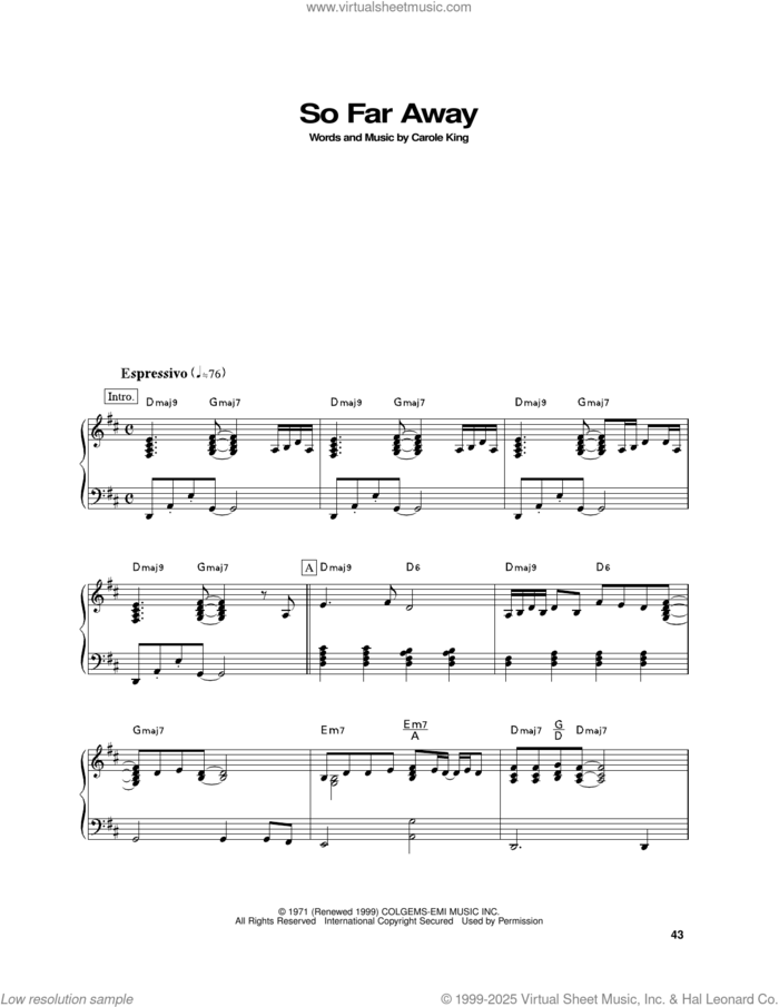 So Far Away sheet music for piano solo by Carole King, intermediate skill level
