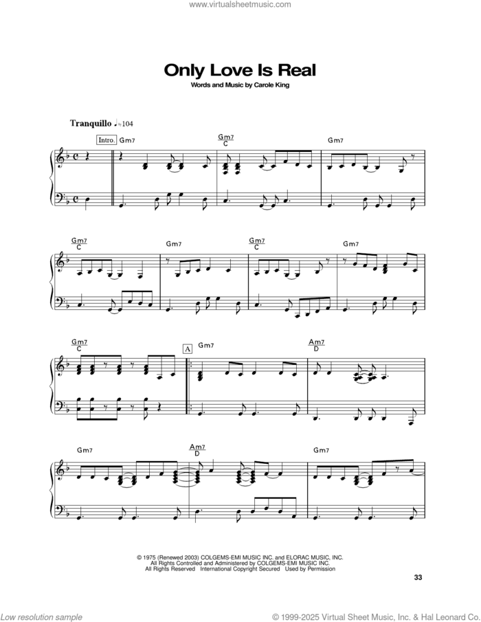 Only Love Is Real sheet music for piano solo by Carole King, intermediate skill level
