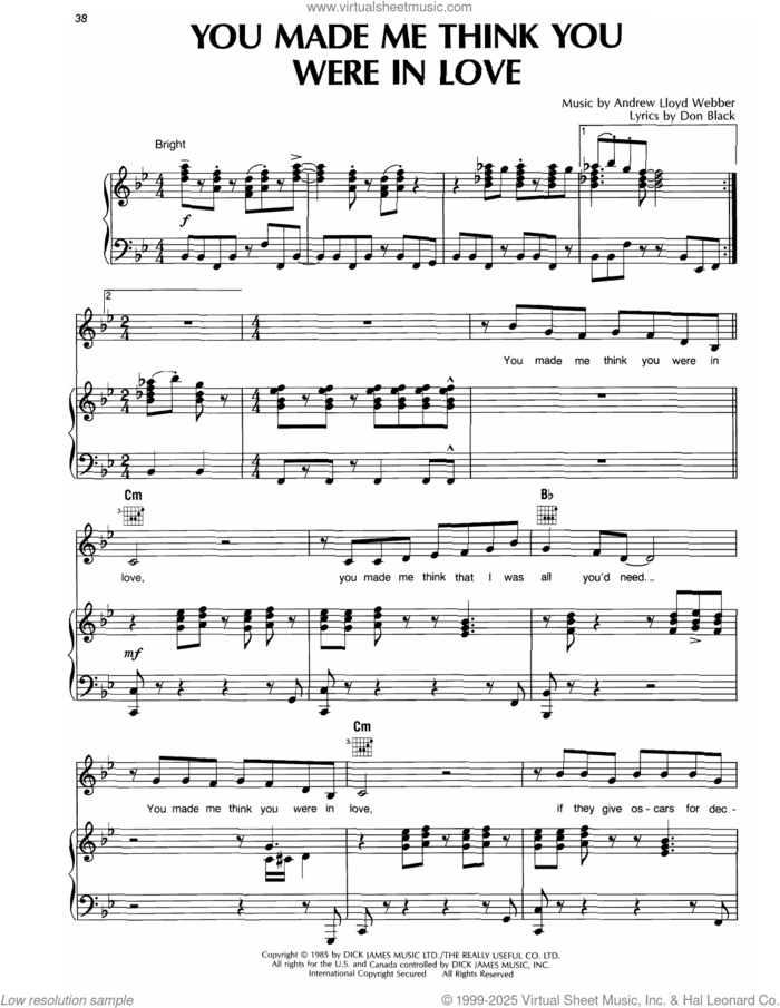 You Made Me Think You In Love (from Song and Dance) sheet music for voice, piano or guitar by Andrew Lloyd Webber and Don Black, intermediate skill level