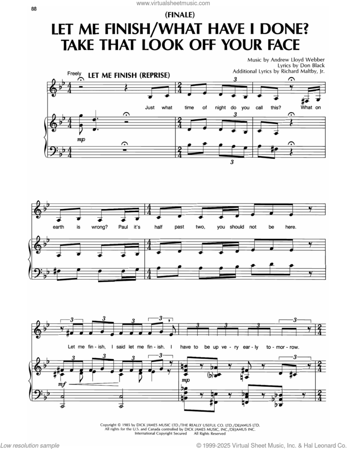 Finale, The Songs (from Song and Dance) sheet music for voice, piano or guitar by Andrew Lloyd Webber and Don Black, intermediate skill level