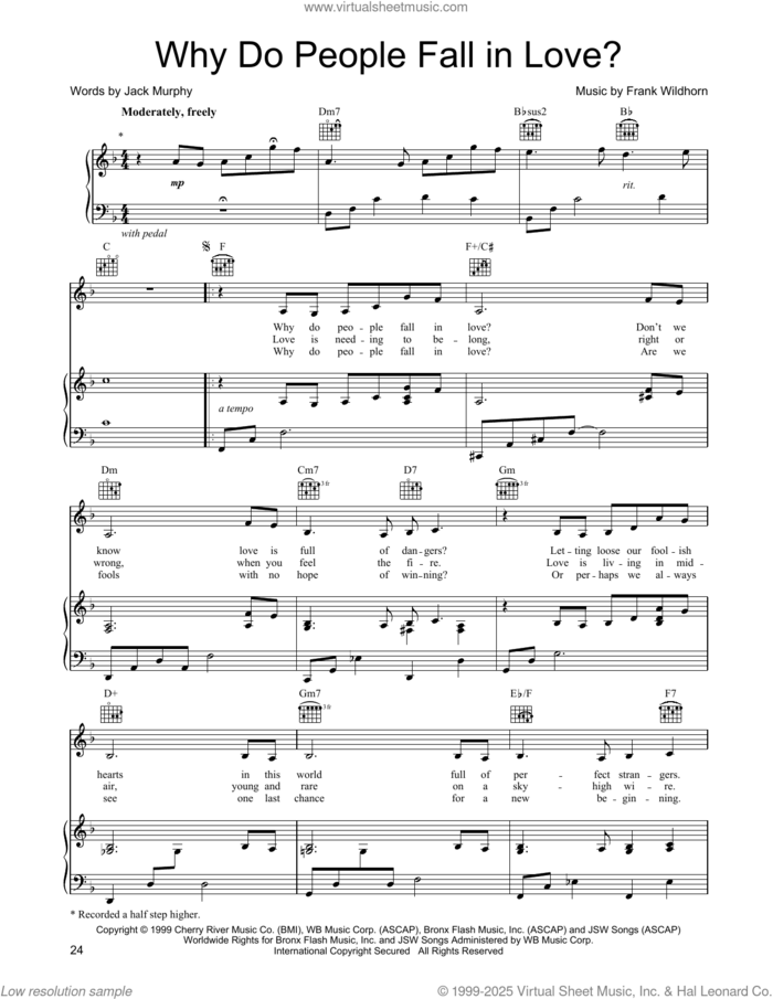 Why Do People Fall In Love? sheet music for voice, piano or guitar by Linda Eder, Frank Wildhorn and Jack Murphy, intermediate skill level