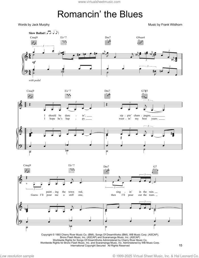 Romancin' The Blues sheet music for voice, piano or guitar by Linda Eder, Frank Wildhorn and Jack Murphy, intermediate skill level