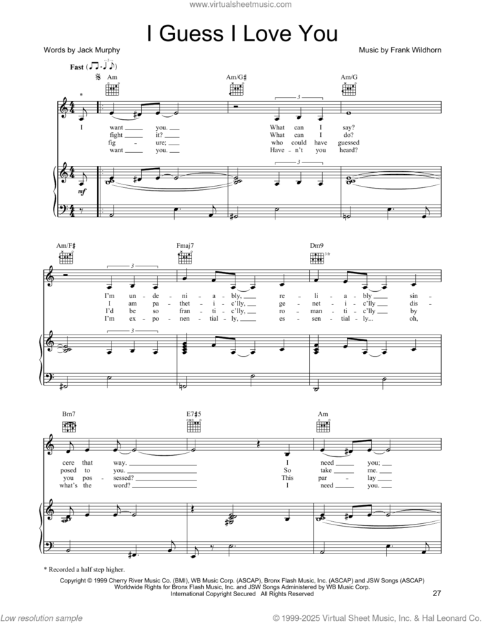 I Guess I Love You sheet music for voice, piano or guitar by Linda Eder, Frank Wildhorn and Jack Murphy, intermediate skill level