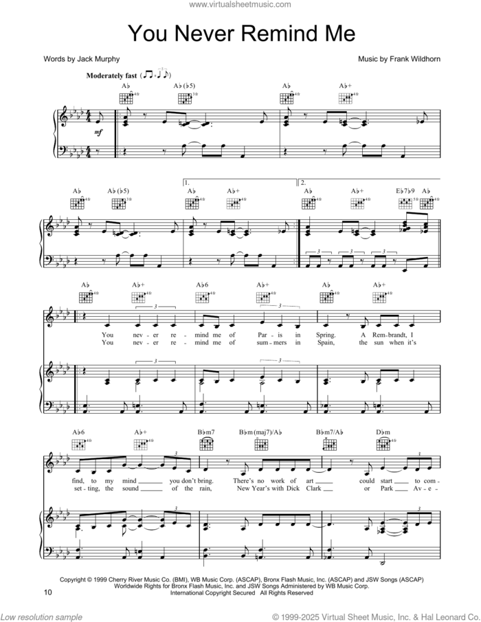 You Never Remind Me sheet music for voice, piano or guitar by Linda Eder, Frank Wildhorn and Jack Murphy, intermediate skill level