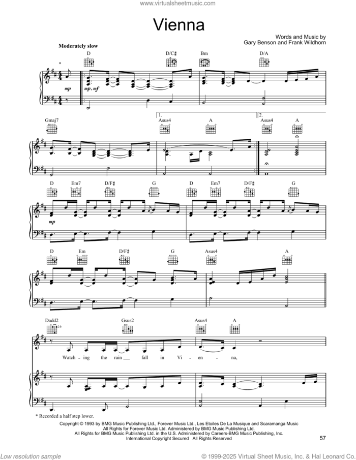 Vienna sheet music for voice, piano or guitar by Linda Eder, Frank Wildhorn and Gary Benson, intermediate skill level